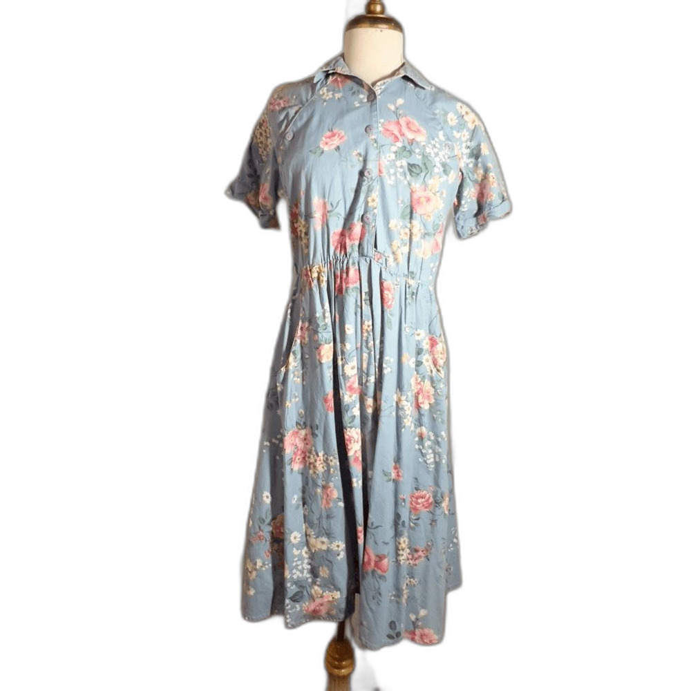 Vintage Dress Size M Coquette 90's Floral Midi Romantic Academia Midi Dress